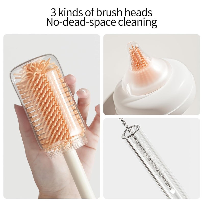 suvast 7in1 Travel Bottle Cleaner kit,Baby Essentials, with Bottle Brush、Nipple Brush、Straw Cleaner Brush、Soap Dispenser、Bottle Drying Rack、Drainage Tray、Storage Box,Baby Travel Essential (White) - Image 3
